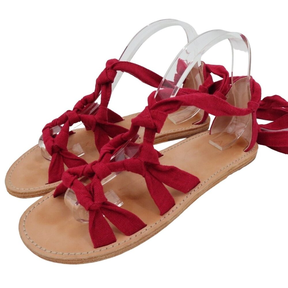 AD & Daughters Womens 8 Bristela Red Lace Up Flat Gladiator Sandals Open Toe